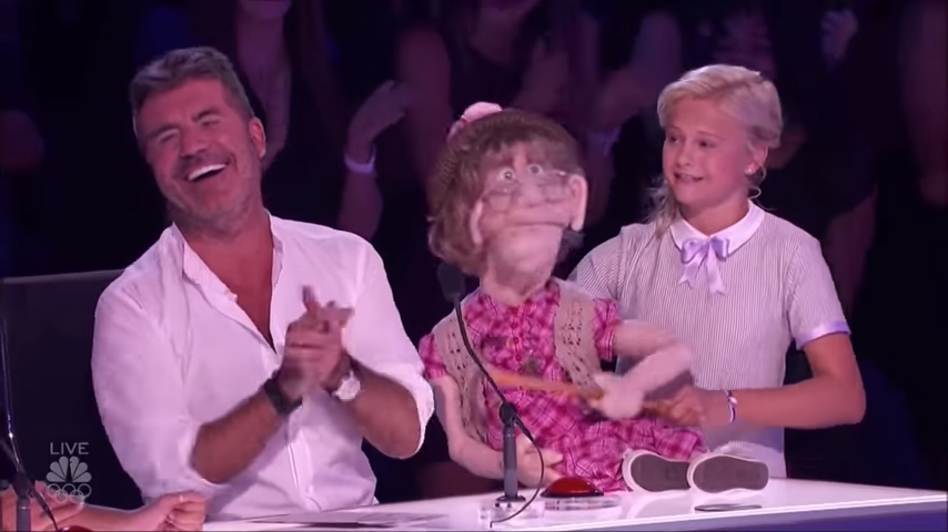 Simon and Darci with Edna puppet on America's Got Talent
