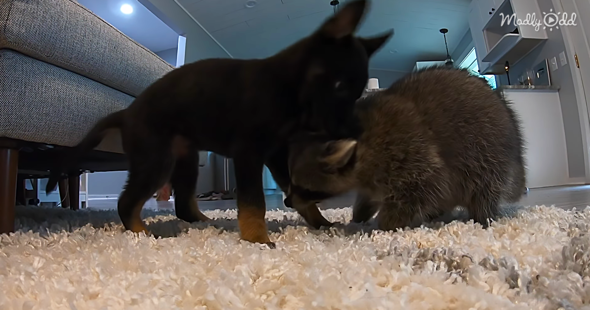 Excitable Puppy Meets Reticent Raccoon For The First Time, And Our Hearts Can’t Handle The Cute