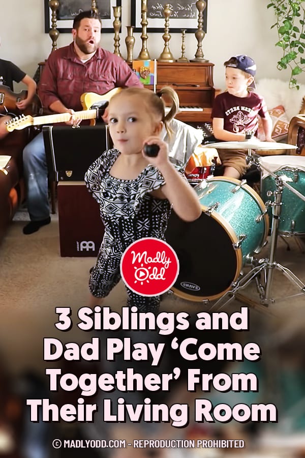 3 Siblings and Dad Play ‘Come Together’ From Their Living Room