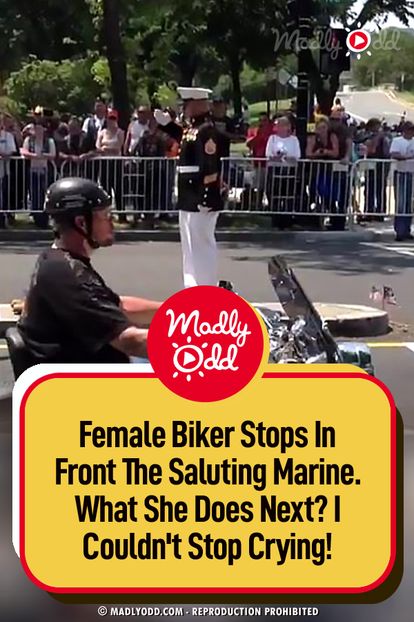 Female Biker Stops In Front The Saluting Marine. What She Does Next? I Couldn\'t Stop Crying!