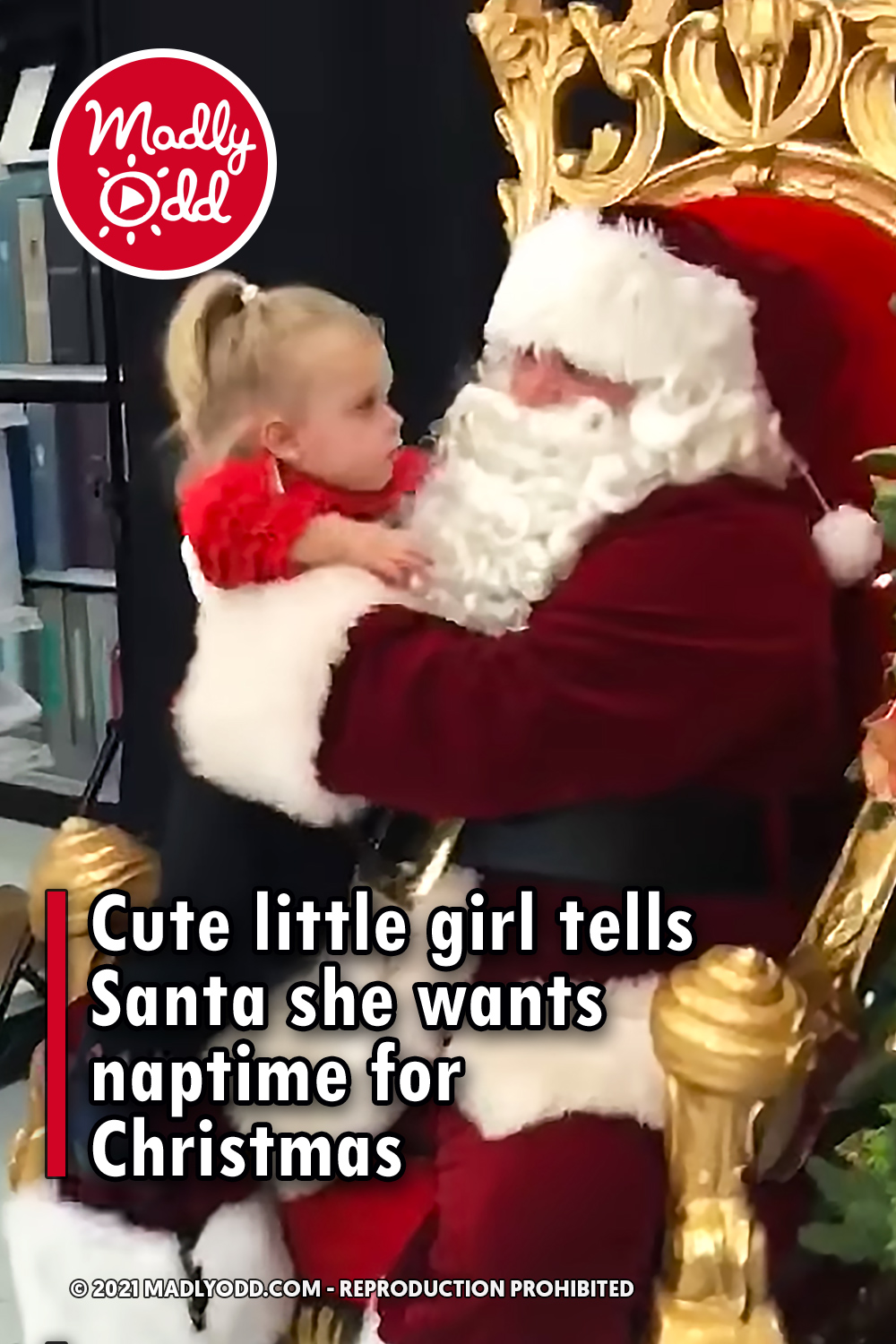 Cute little girl tells Santa she wants naptime for Christmas