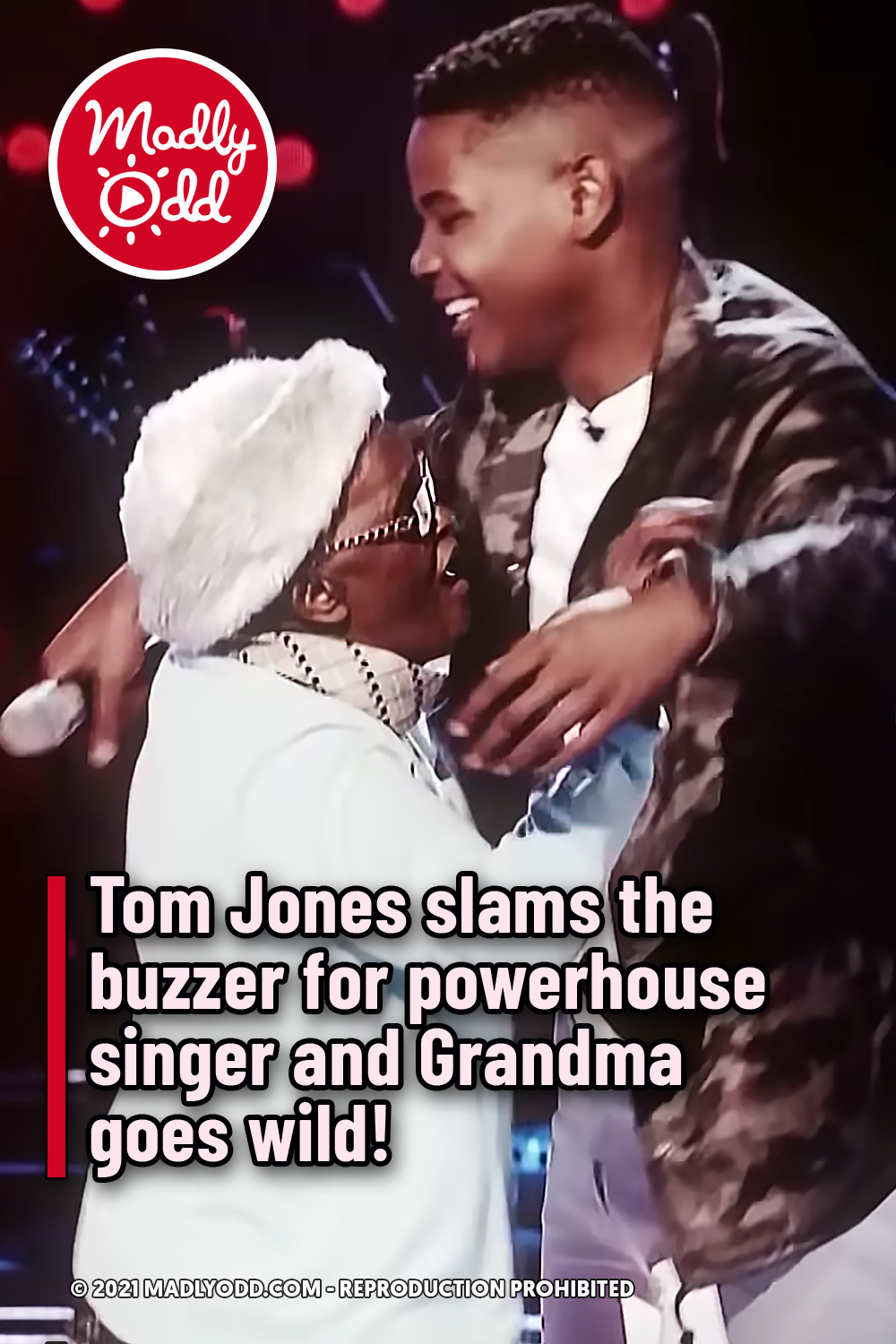 Tom Jones slams the buzzer for powerhouse singer and Grandma goes wild!