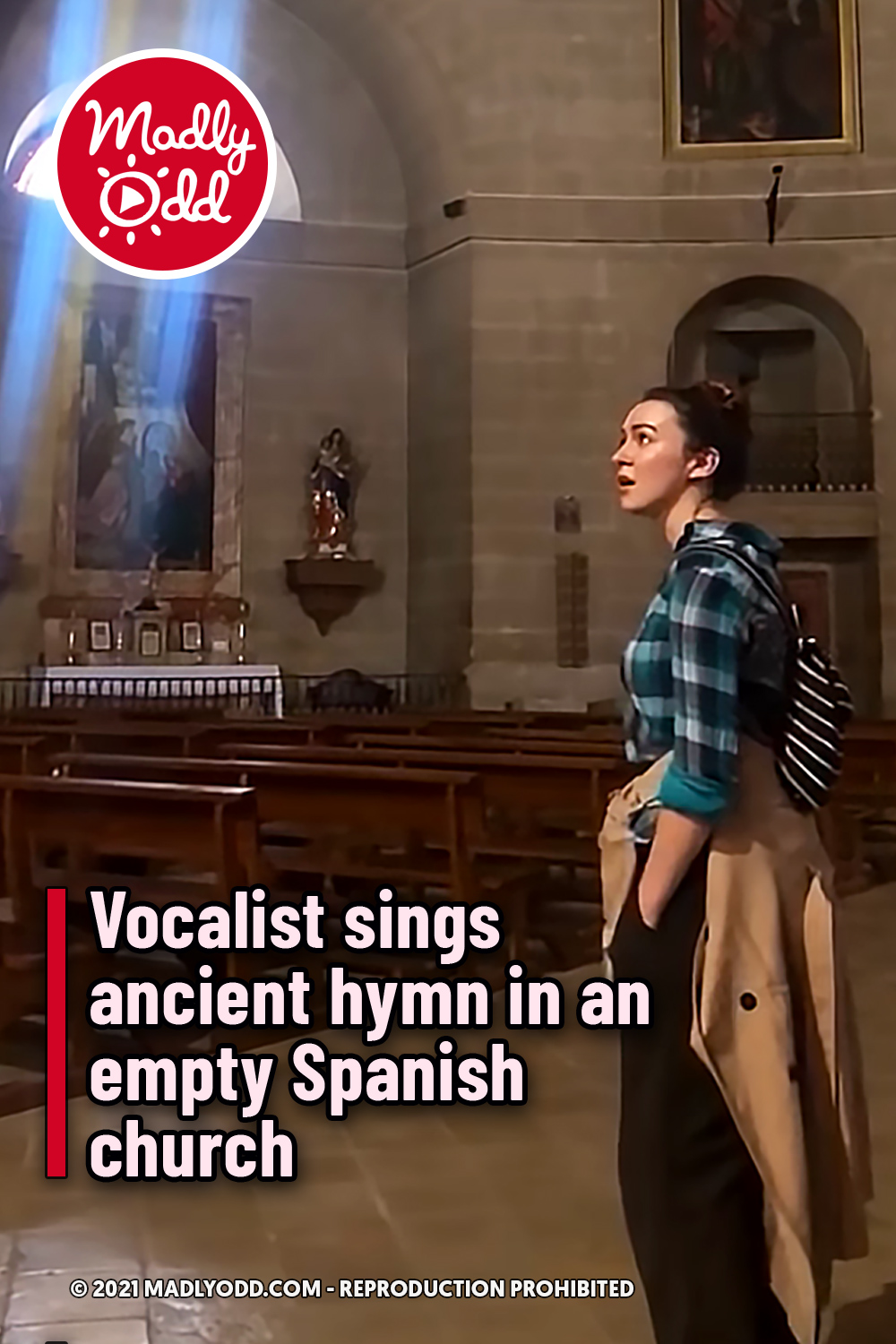 Vocalist sings ancient hymn in an empty Spanish church