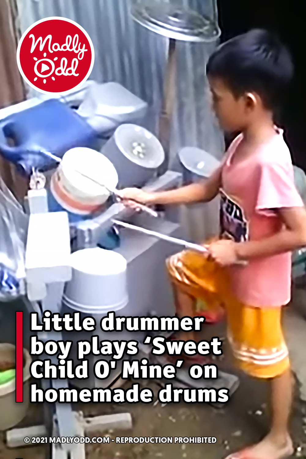 Little drummer boy plays ‘Sweet Child O\' Mine’ on homemade drums