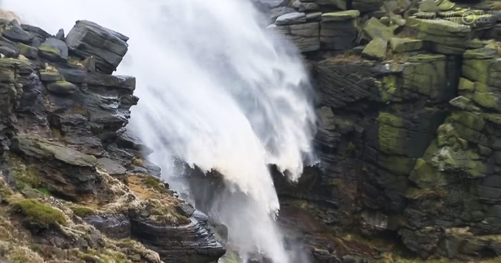 Wind causes a waterfall to flow backwards
