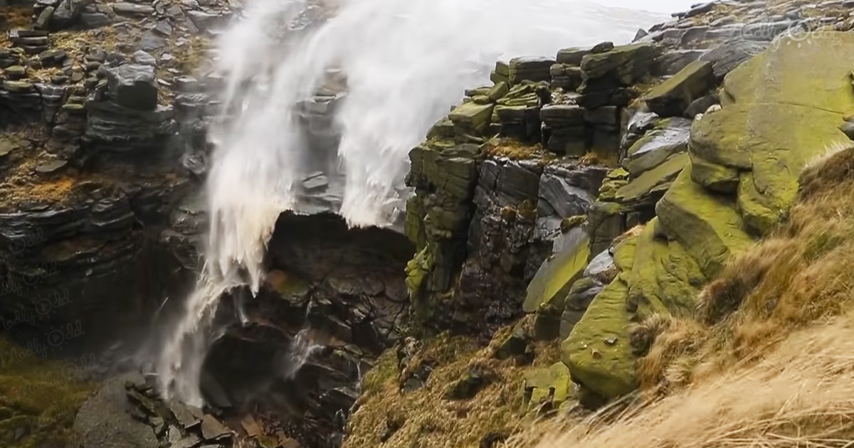 Wind causes a waterfall to flow backwards