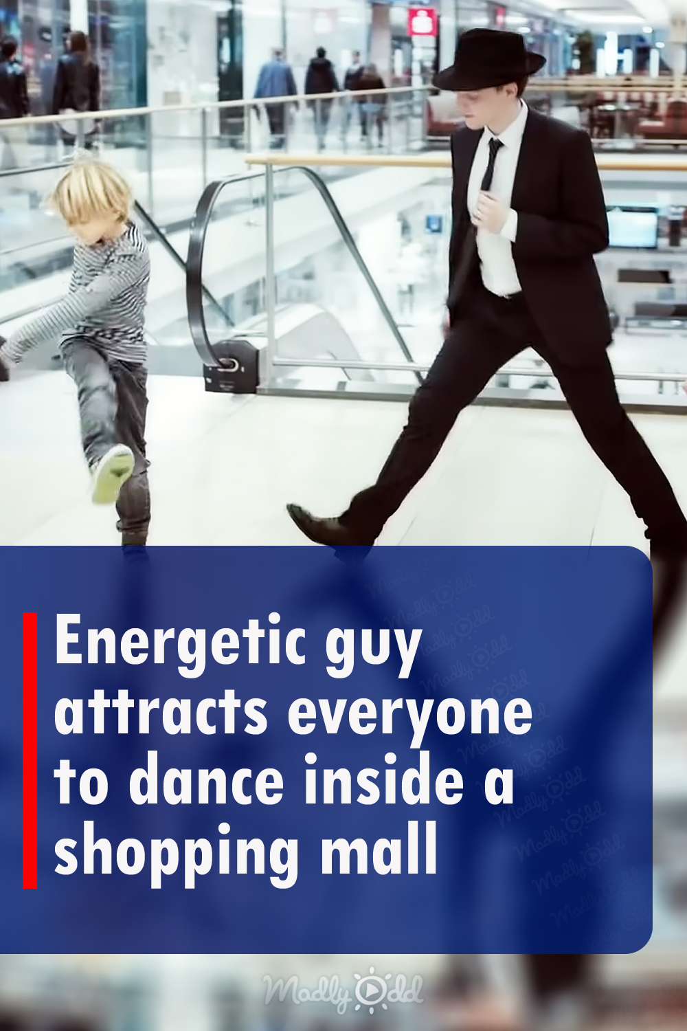 Energetic guy attracts everyone to dance inside a shopping mall