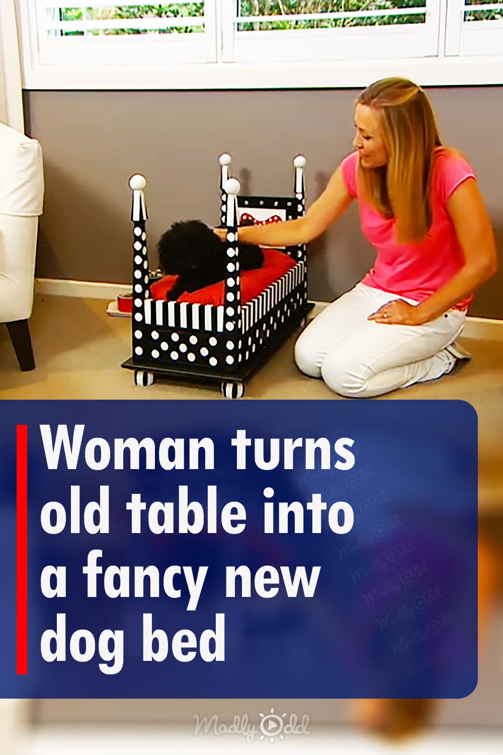 Woman turns old table into a fancy new dog bed