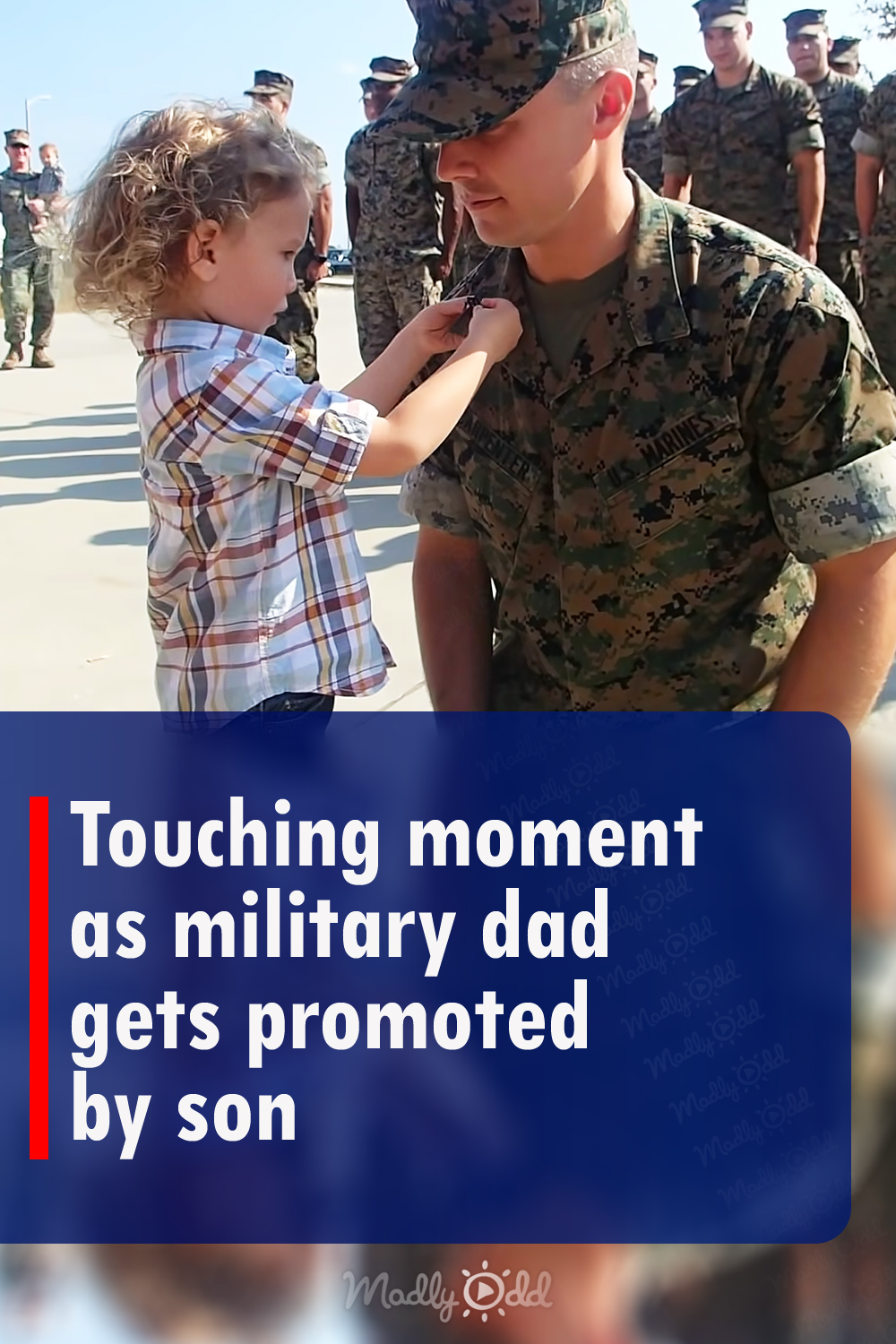 Touching moment as military dad gets promoted by son