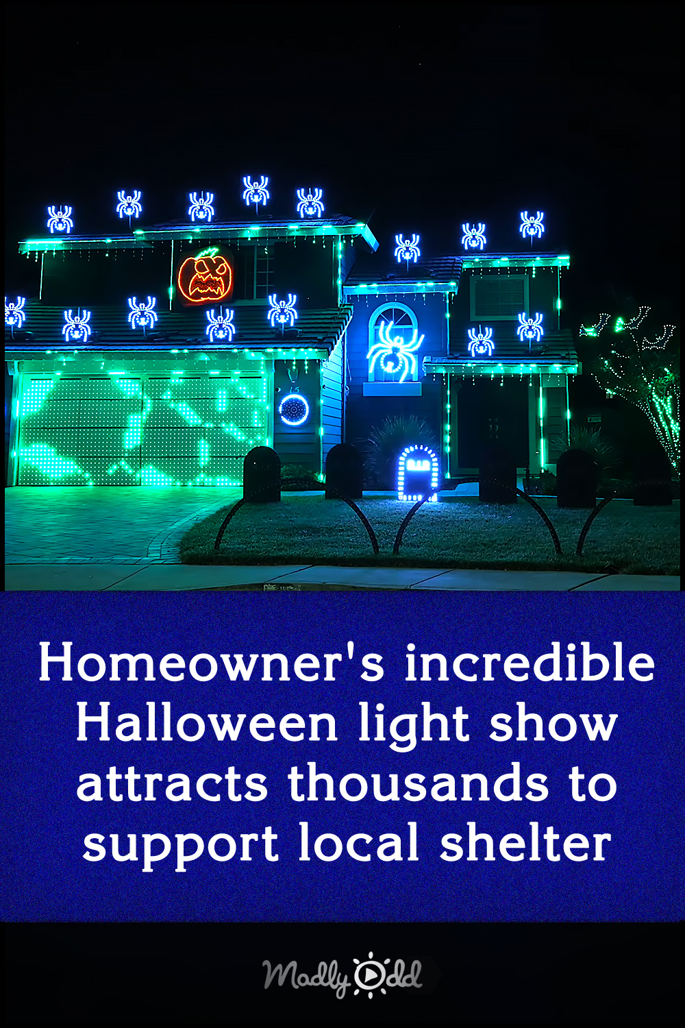 Homeowner\'s incredible Halloween light show attracts thousands to support local shelter