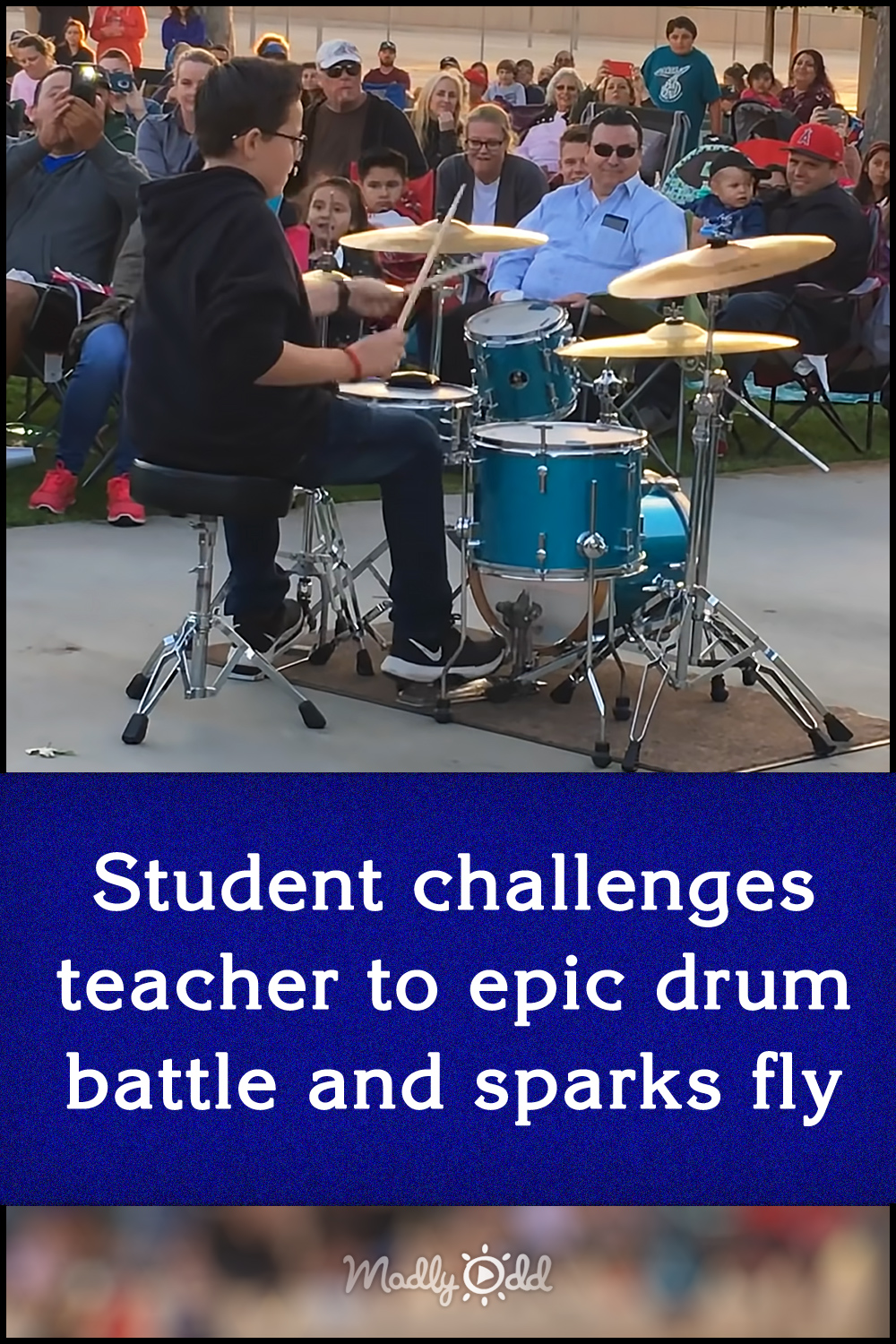 Student challenges teacher to epic drum battle and sparks fly