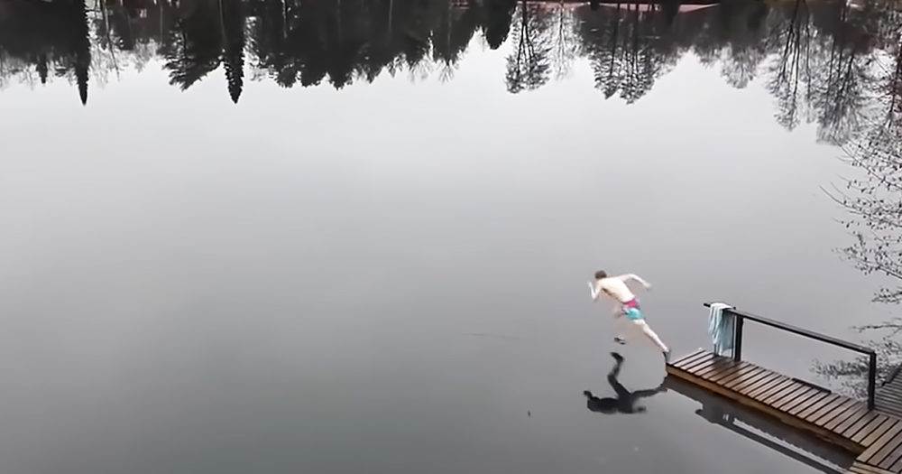 Man running across lake