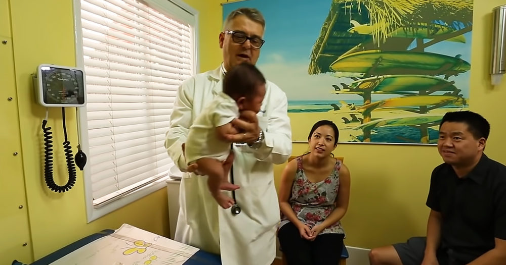 Pediatrician calms crying babies