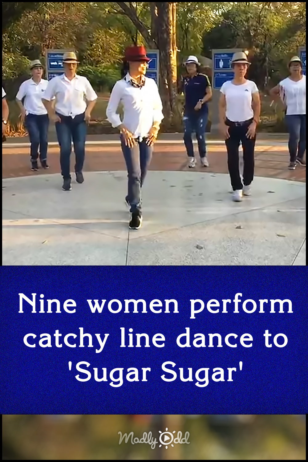 Nine women perform catchy line dance to \'Sugar Sugar\'