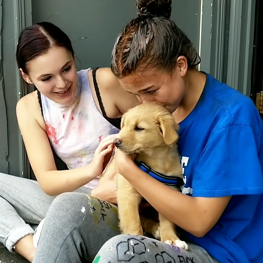 Teen girl with puppy