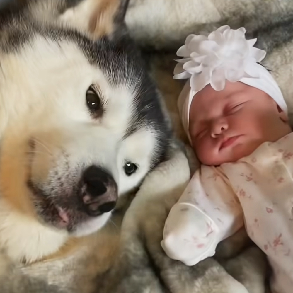 Husky and baby