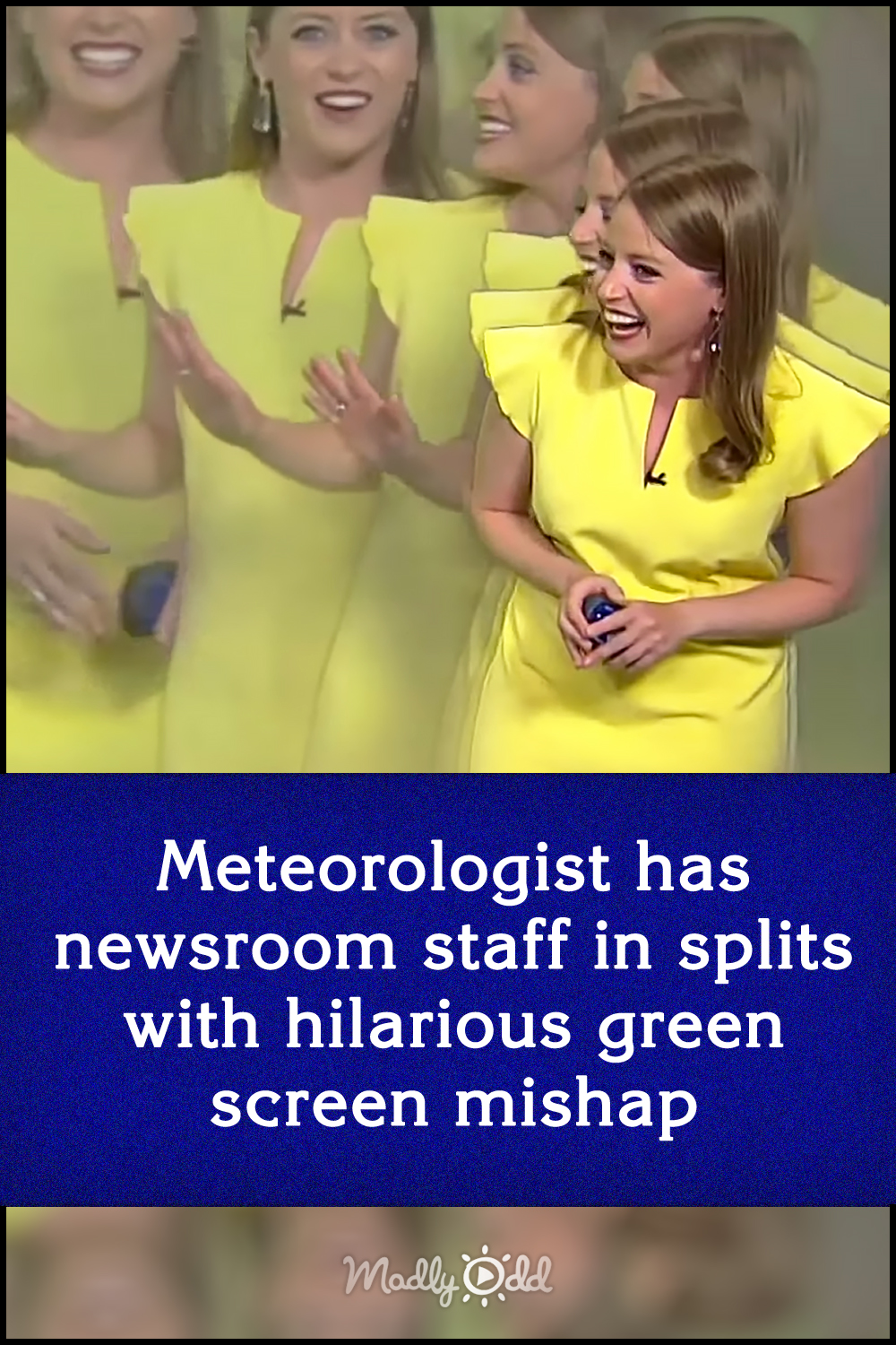 Meteorologist has newsroom staff in splits with hilarious green screen mishap