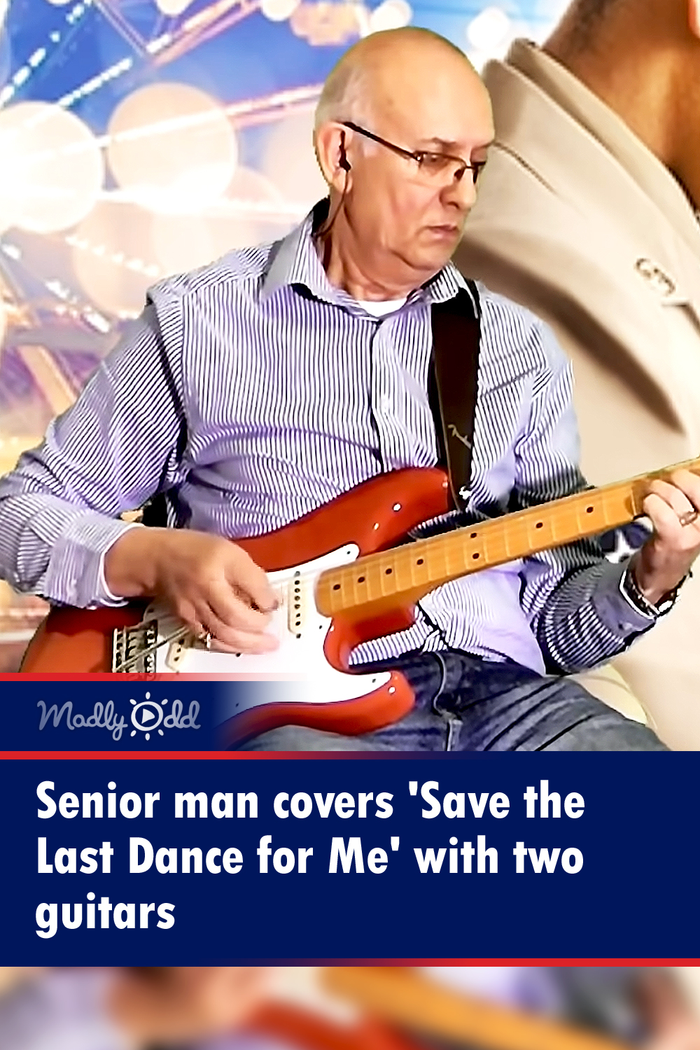 Senior man covers \'Save the Last Dance for Me\' with two guitars