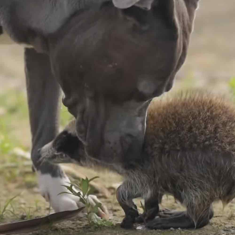 Mama dog and rescued raccoon