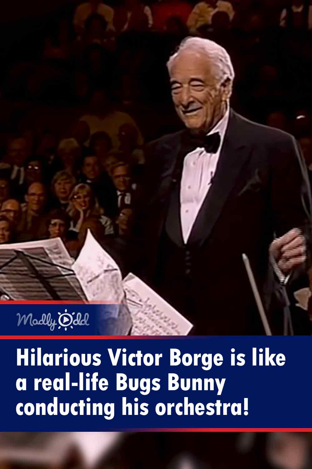 Hilarious Victor Borge is like a real-life Bugs Bunny conducting his orchestra!