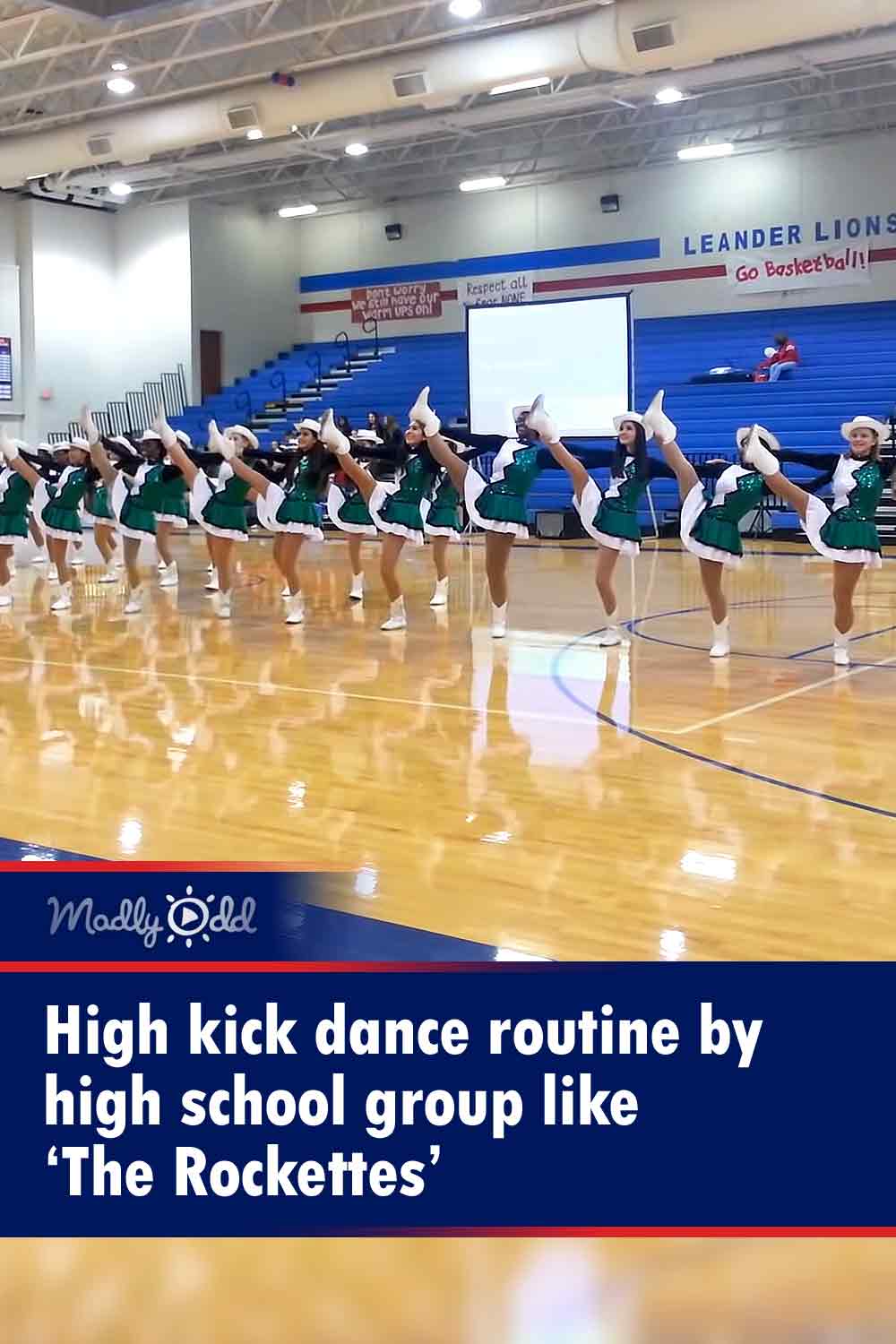 High kick dance routine by high school group like ‘The Rockettes’
