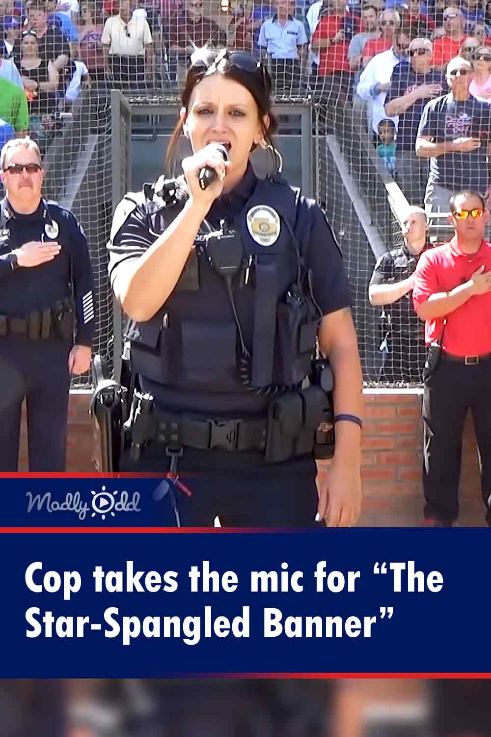 Cop takes the mic for “The Star-Spangled Banner”