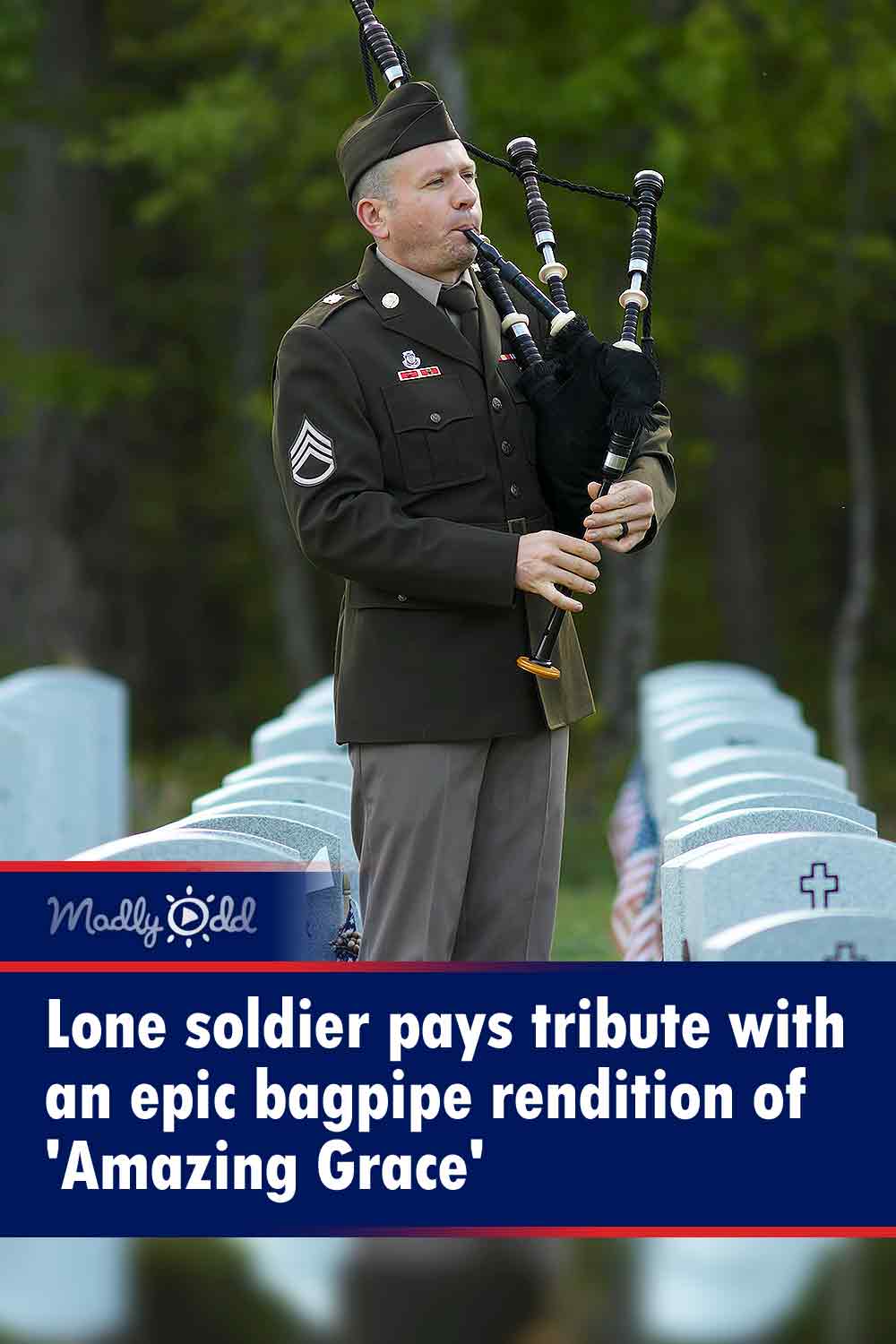 Lone soldier pays tribute with an epic bagpipe rendition of \'Amazing Grace\'