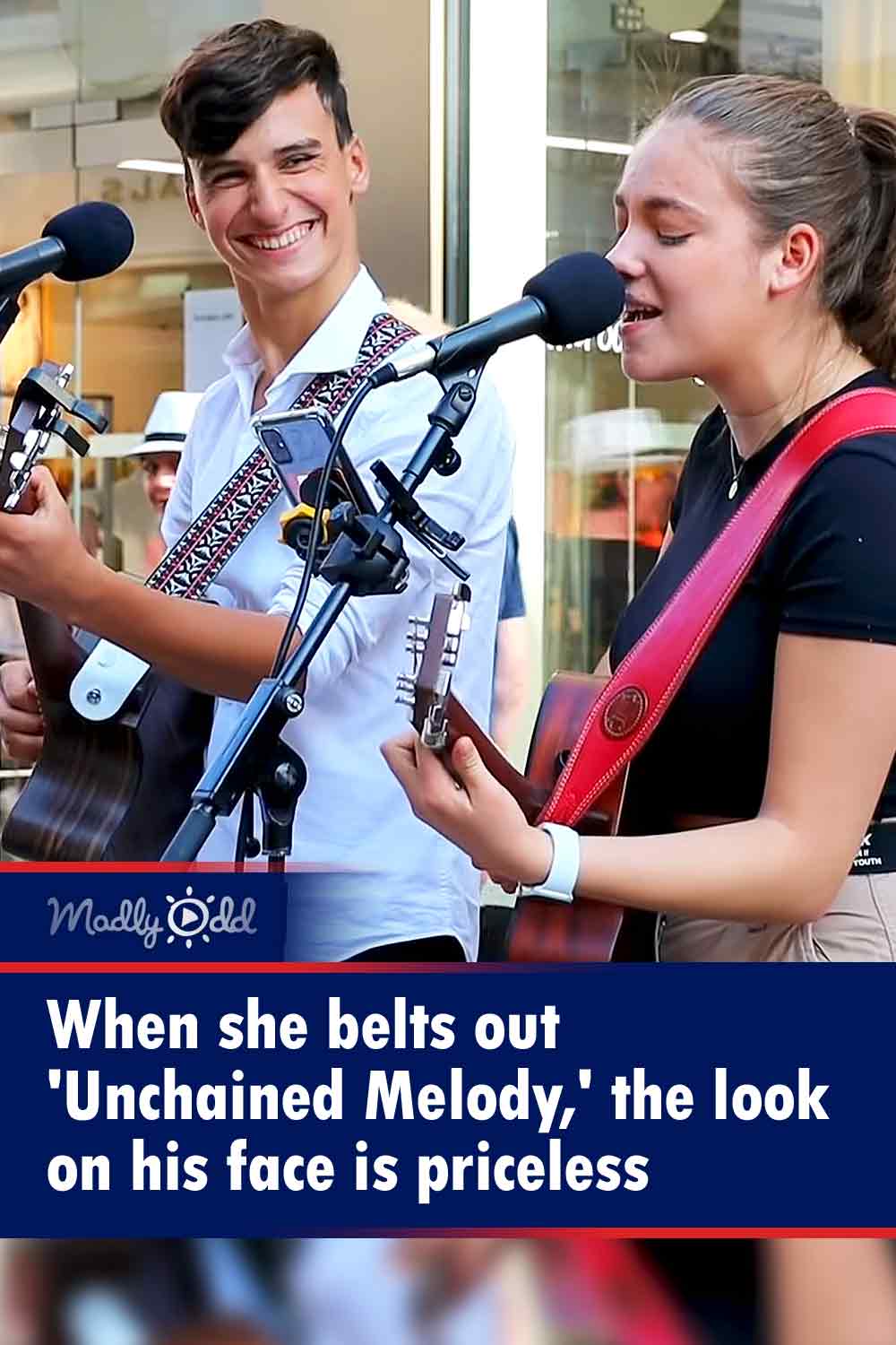 When she belts out \'Unchained Melody,\' the look on his face is priceless