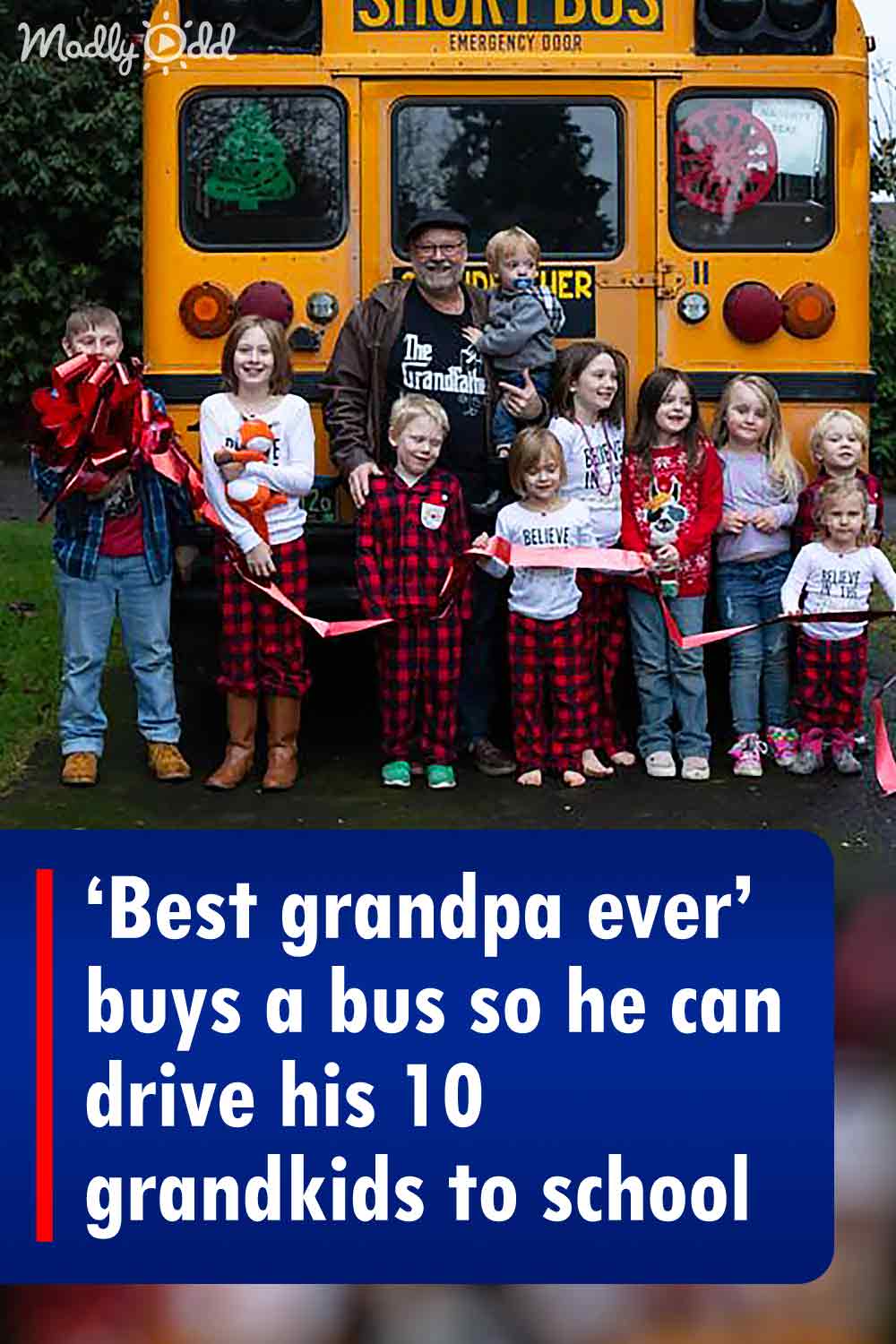 ‘Best grandpa ever’ buys a bus so he can drive his 10 grandkids to school