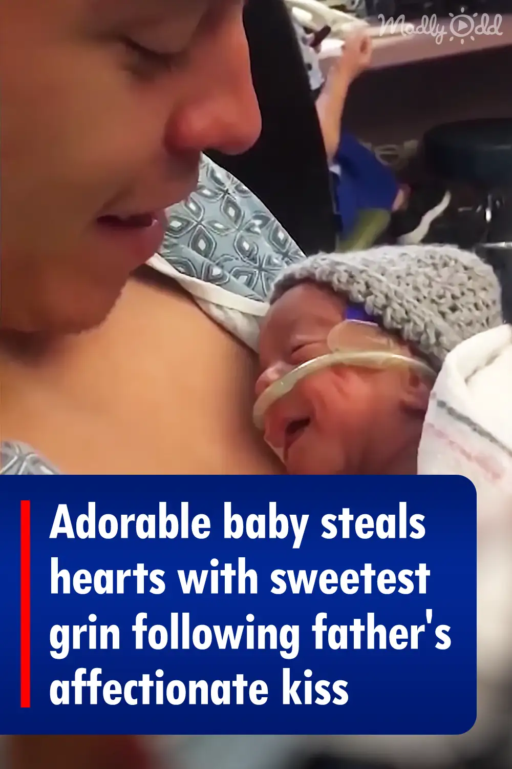 Adorable baby steals hearts with sweetest grin following father\'s affectionate kiss