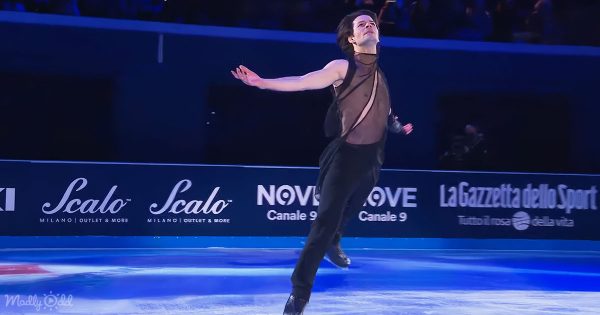 Close-up of Lambiel's ice skating performance