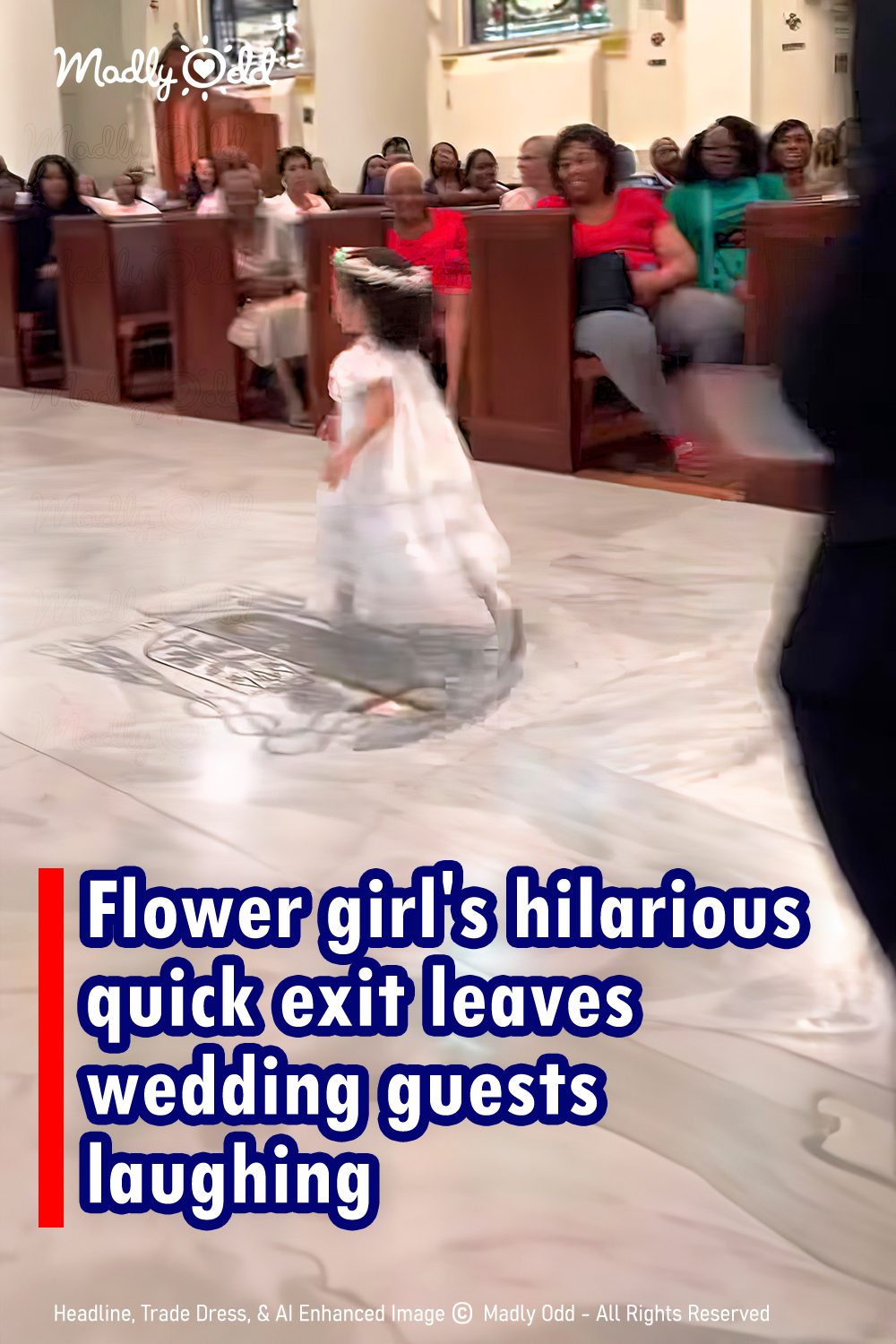 Flower girl\'s hilarious quick exit leaves wedding guests laughing