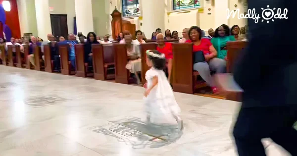 Flower girl at church running away