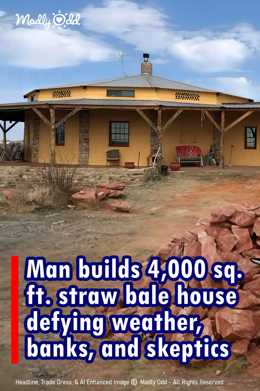 Man builds 4,000 sq ft straw bale house, defying weather, banks, and skeptics